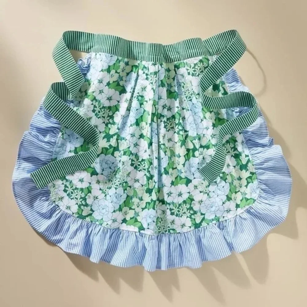 NWT Anthropologie Lyla Half Apron Blue Floral